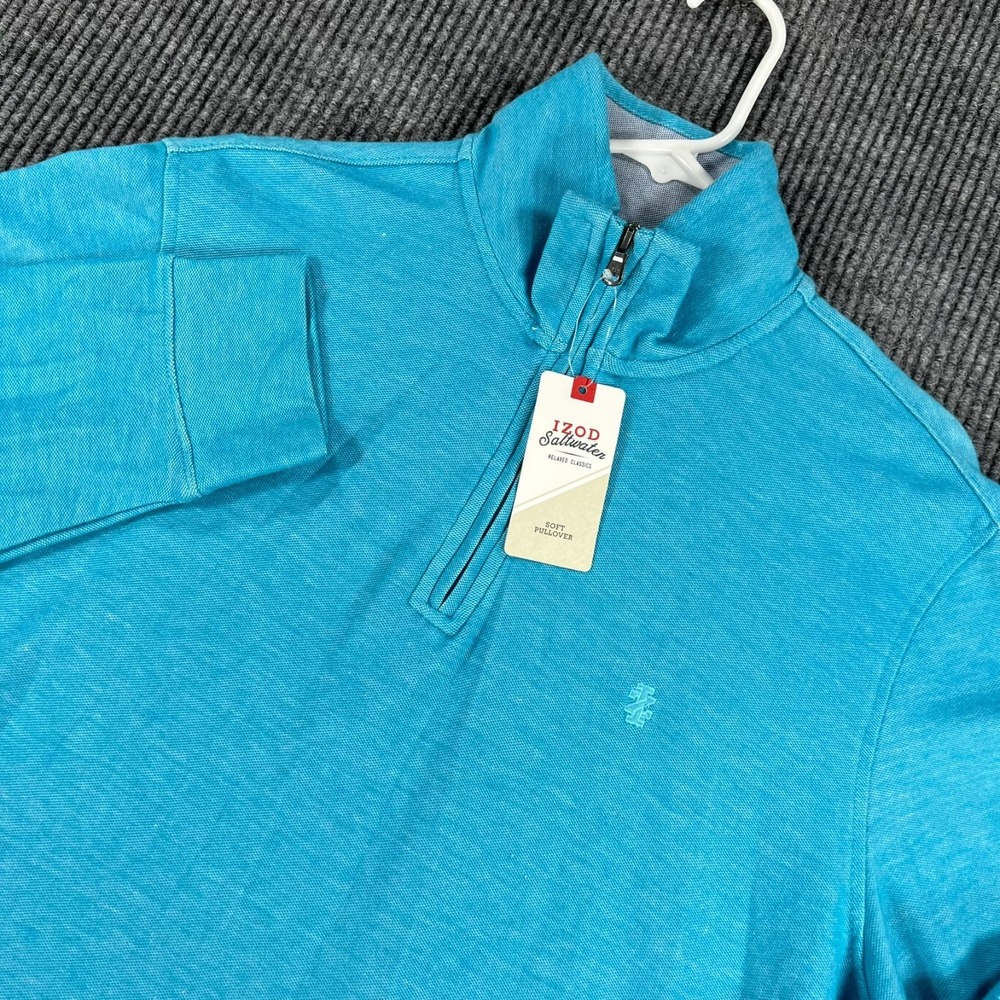 IZOD Saltwater Pullover Sweatshirt Mens Medium Blue Long Sleeve 1/4 Zip New